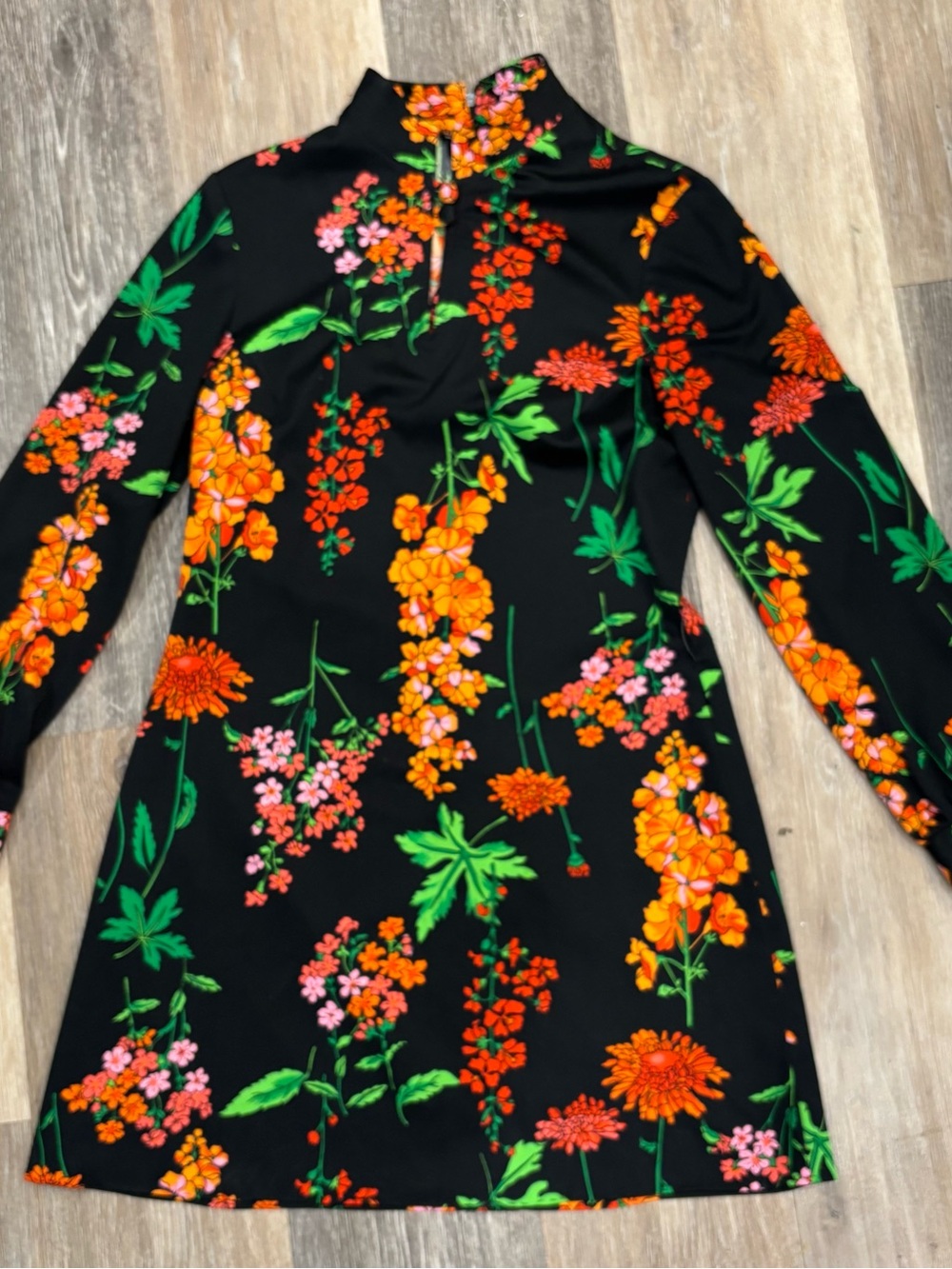 Vintage Edith Flagg California Floral Dress- Black with Orange & Green Print